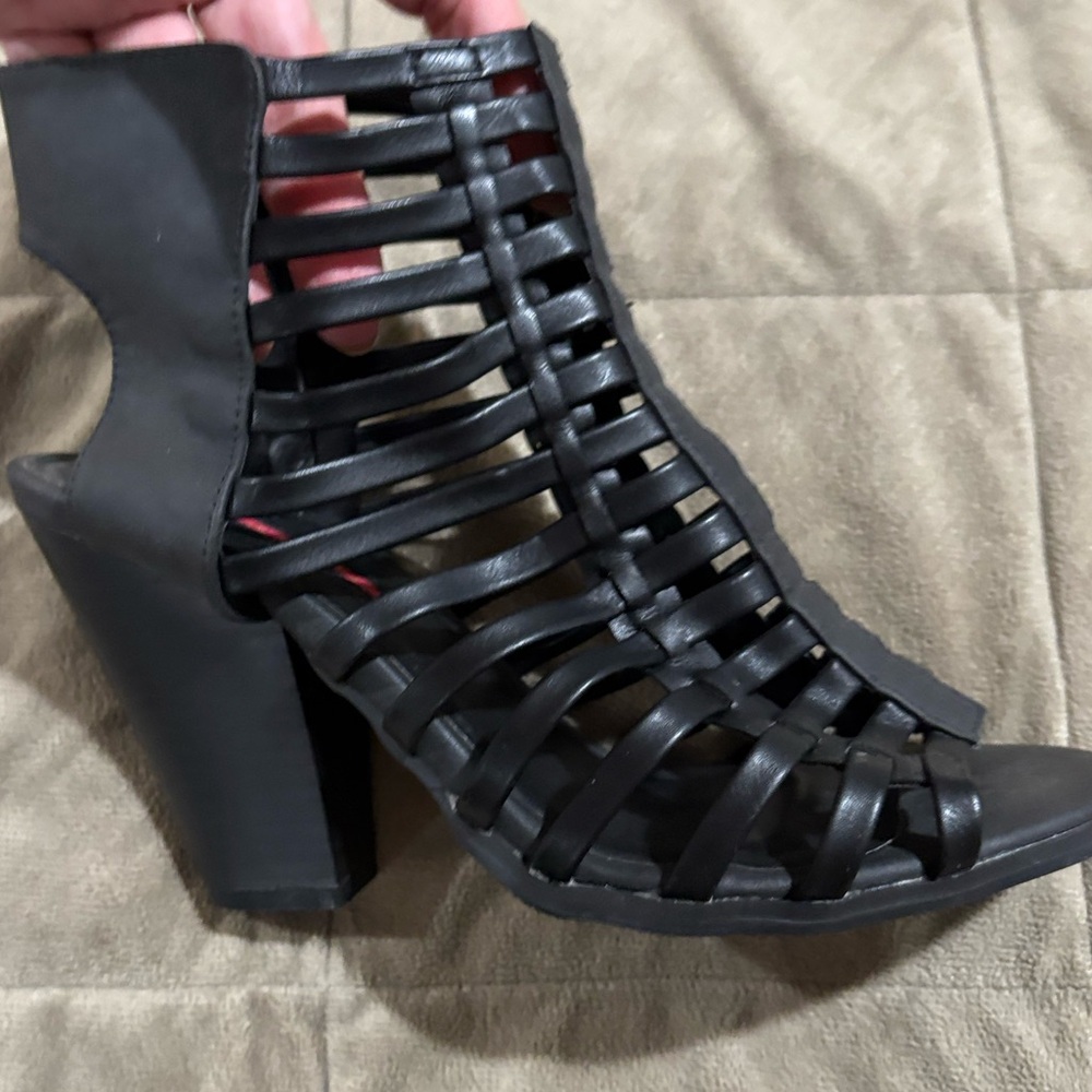C Label Black Caged Heels 4” heel, inside zipper. New